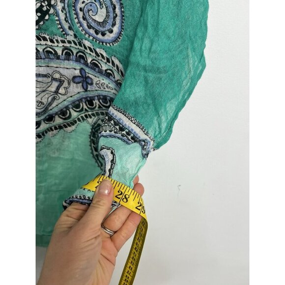 Chicos Women’s 100% Linen Poncho Blouse Cover Up Top Boho Beach S M Paisley - Picture 8 of 11